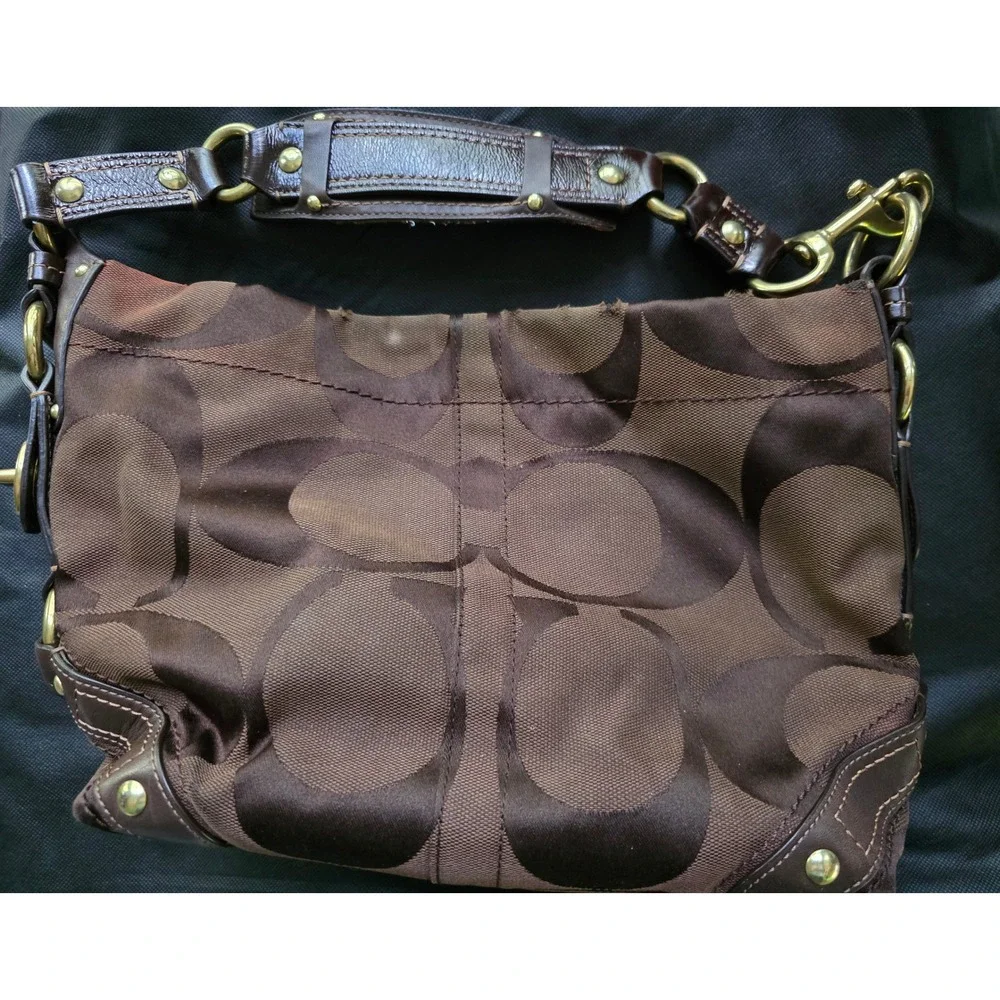 Coach Zoe Brown Signature C Jacquard Leather Hobo Bag Mahogany 12871